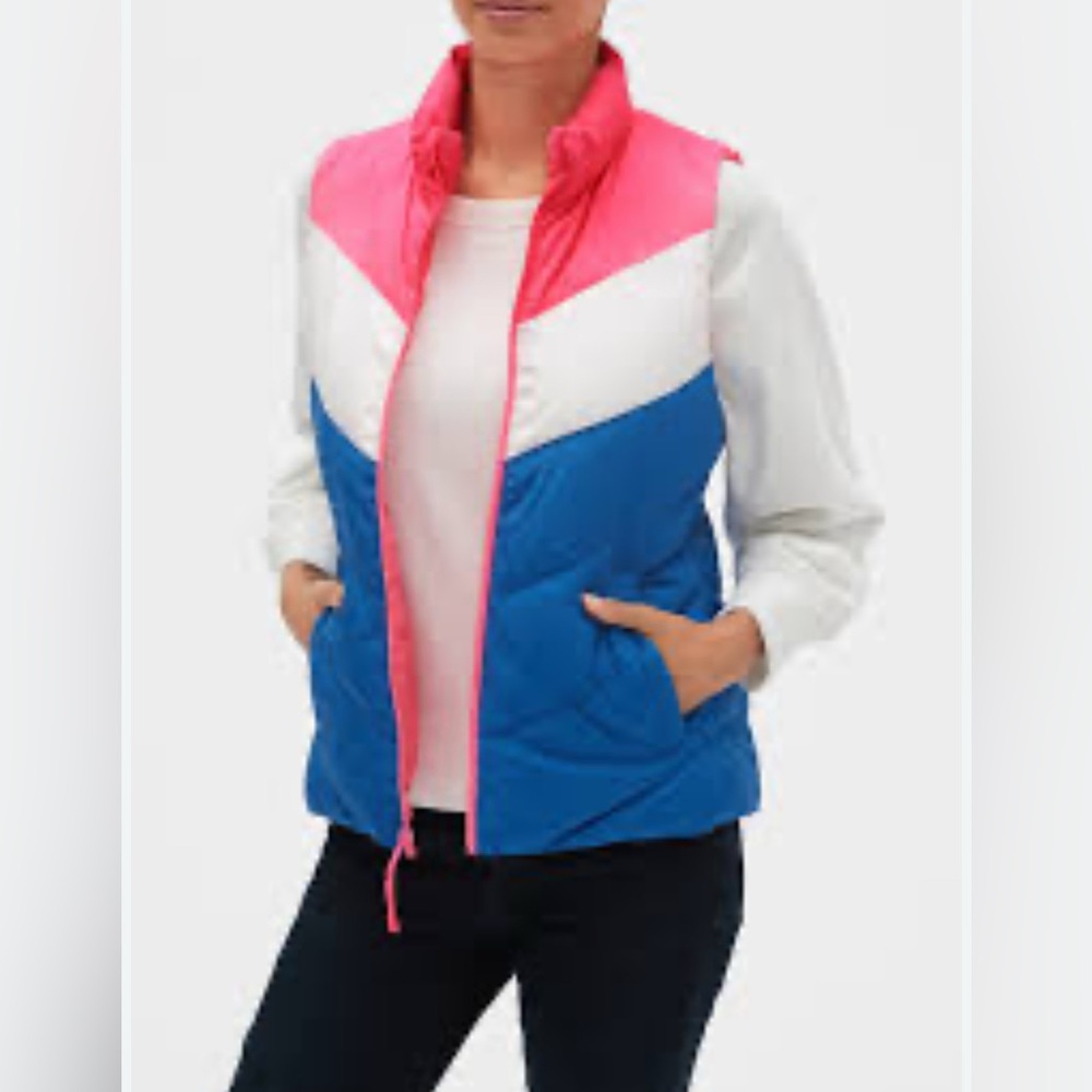 NWT GAP Factory Colorblock Puffer Vest in Pink, White, and Blue Size S